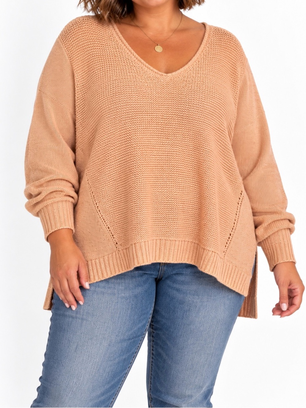 Chicos V-Neck Plus Size Knit Sweater in a Coral Color- Size 4 (2X) NWOT